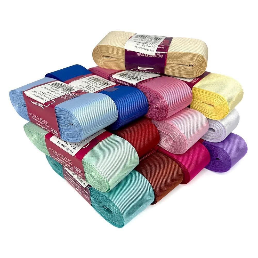 Fita de Gorgurão Lisa Nº9 Largura 38mm Diversas Cores Cinderela Laço Artesanato