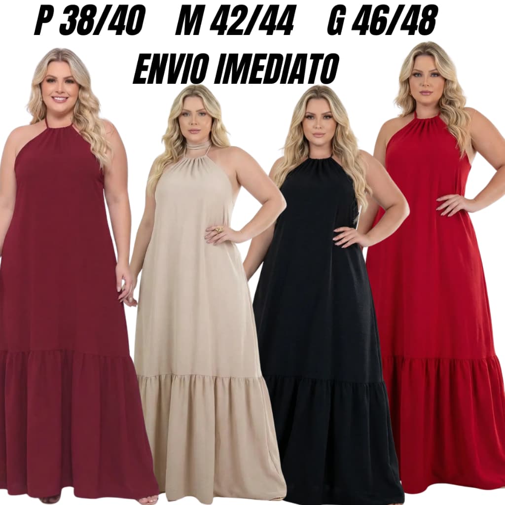 Vestido Feminino Longo Fluido Veste PMG 38 ao 48 Plus Size Verão
