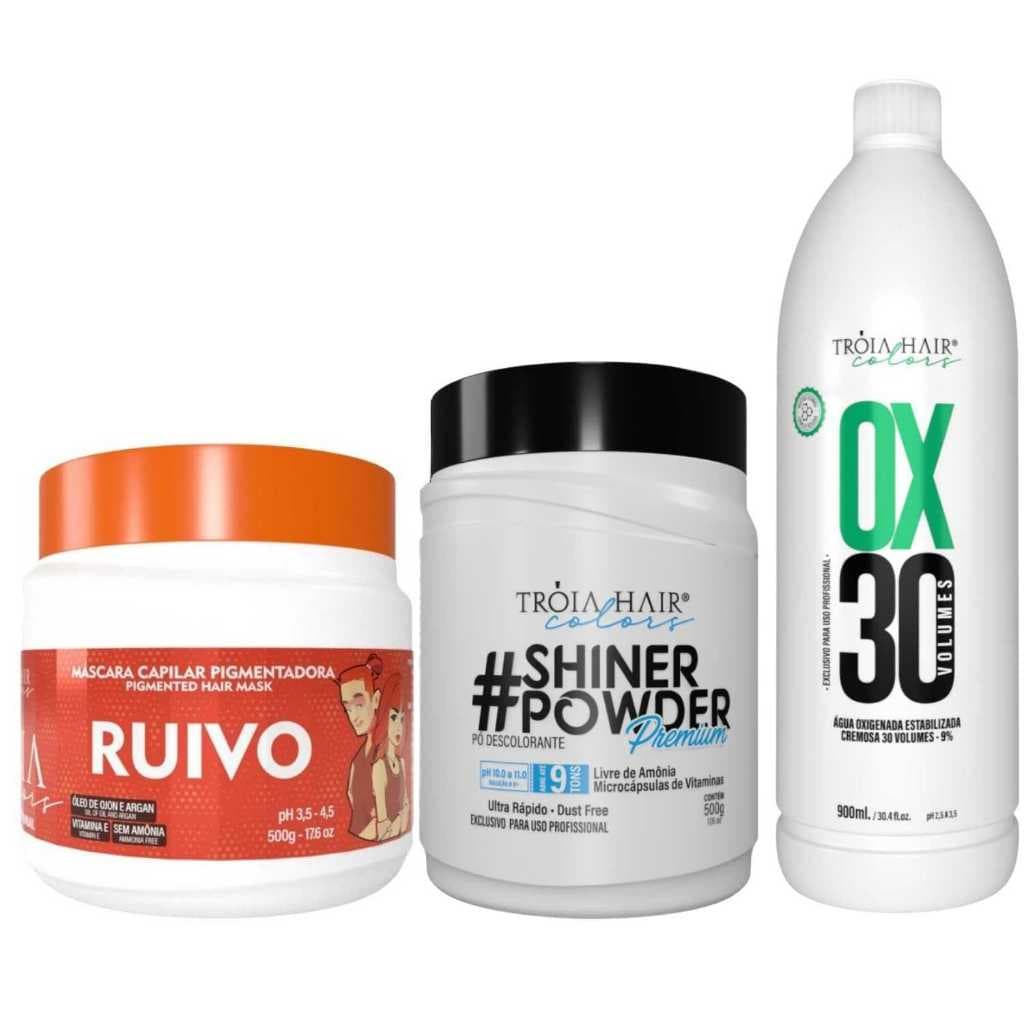 Pó Descolorante Premium 500g + OX 30 900ml + Troia Colors Ruivo 500g - Troia Hair