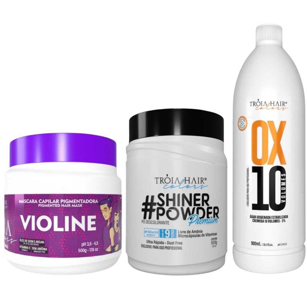 Pó Descolorante Premium 500g + OX 10 900ml + Troia Colors Violine 500g - Troia Hair