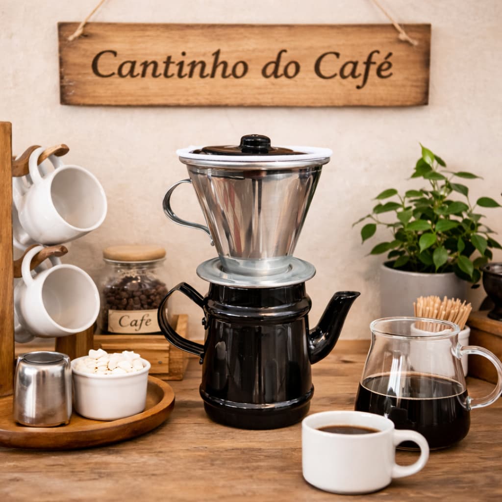 Bule de Café com Coador em Alumínio Decoração Cozinha Cantinho do Cafe