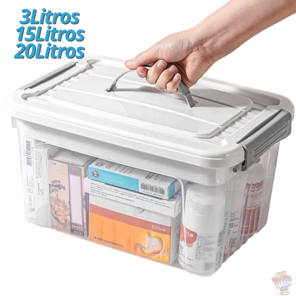 Caixa Organizadora Plástica Transparente com Tampa – Multiuso 3L, 15L e 20L – Armazenamento Casa