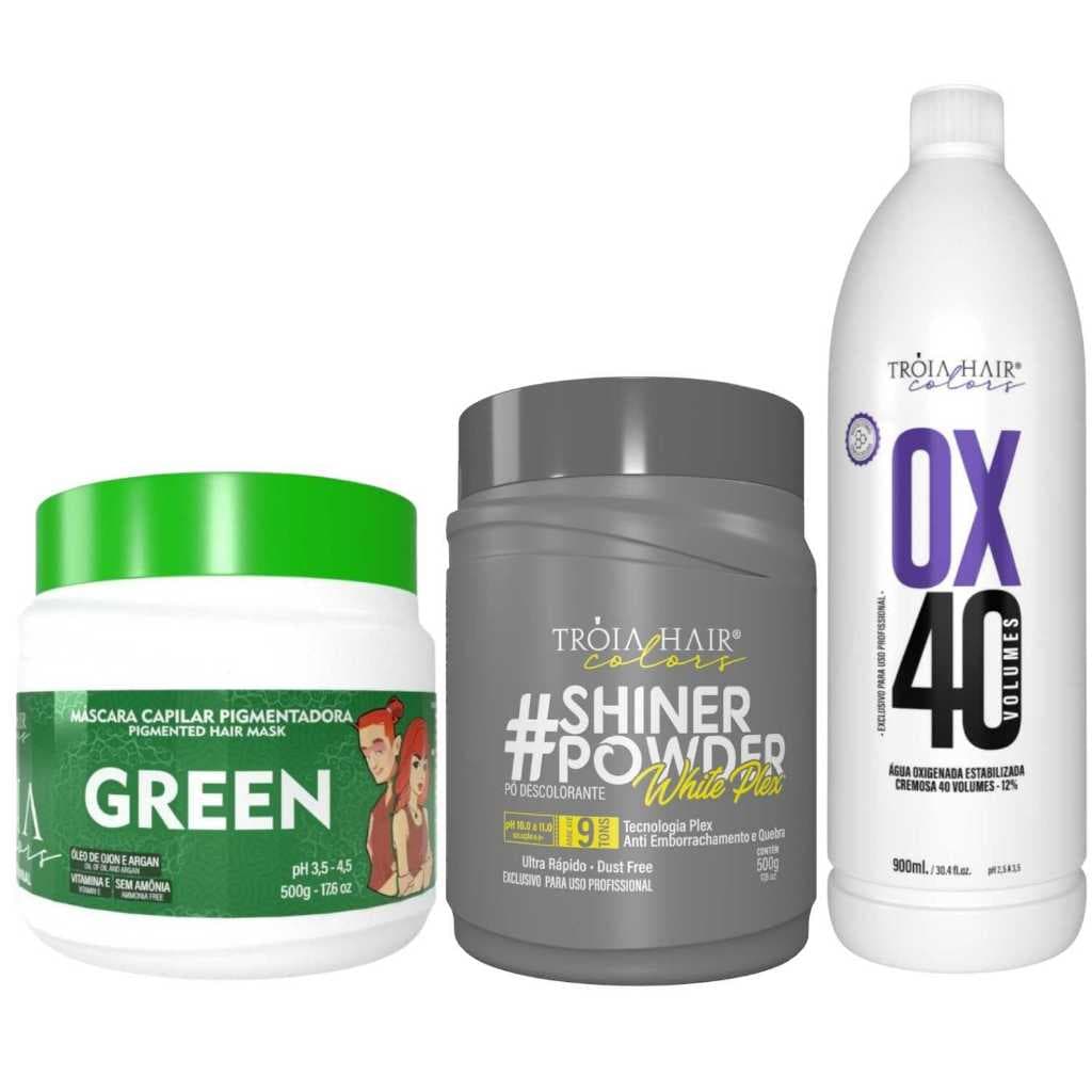 Pó Descolorante Premium 500g + OX 40 900ml + Troia Colors Green 500g - Troia Hair