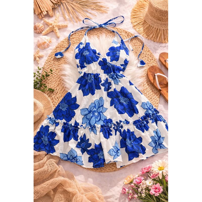 vestido feminino de alcinha Rodadinho , moda verão 2026, inspiração estampas sublimadas, godê curto olho grego e floral