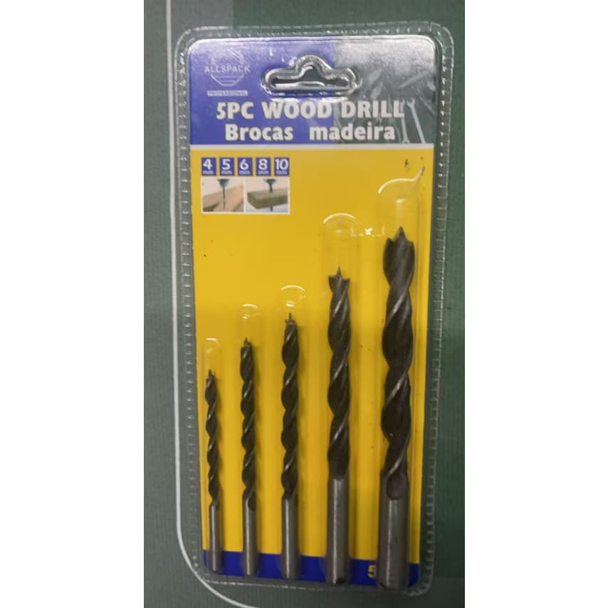 CK-1034Jogo Kit 5 Brocas Aço Carbono Pra Madeira 4mm a 10mm