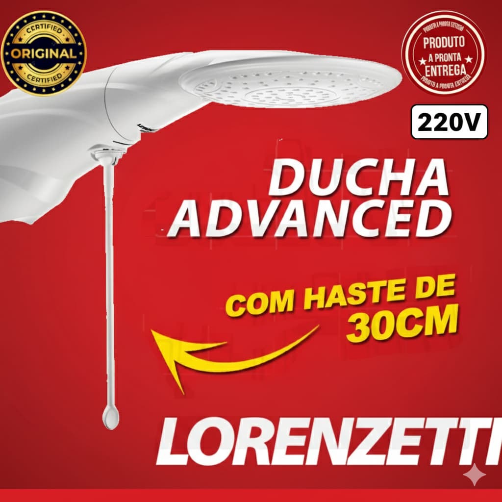 Chuveiro Lorenzetti Advanced 220V 7500W Alta Pressão Original Multitemperaturas + Haste 30cm
