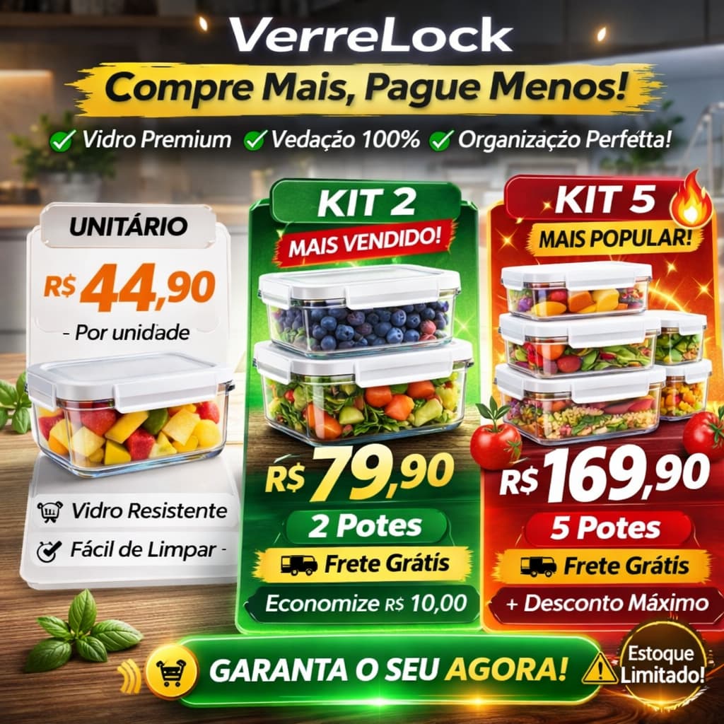 Pote Hermético de Vidro 520ml com Trava | Marmita Anti Vazamento | Organizador de Geladeira