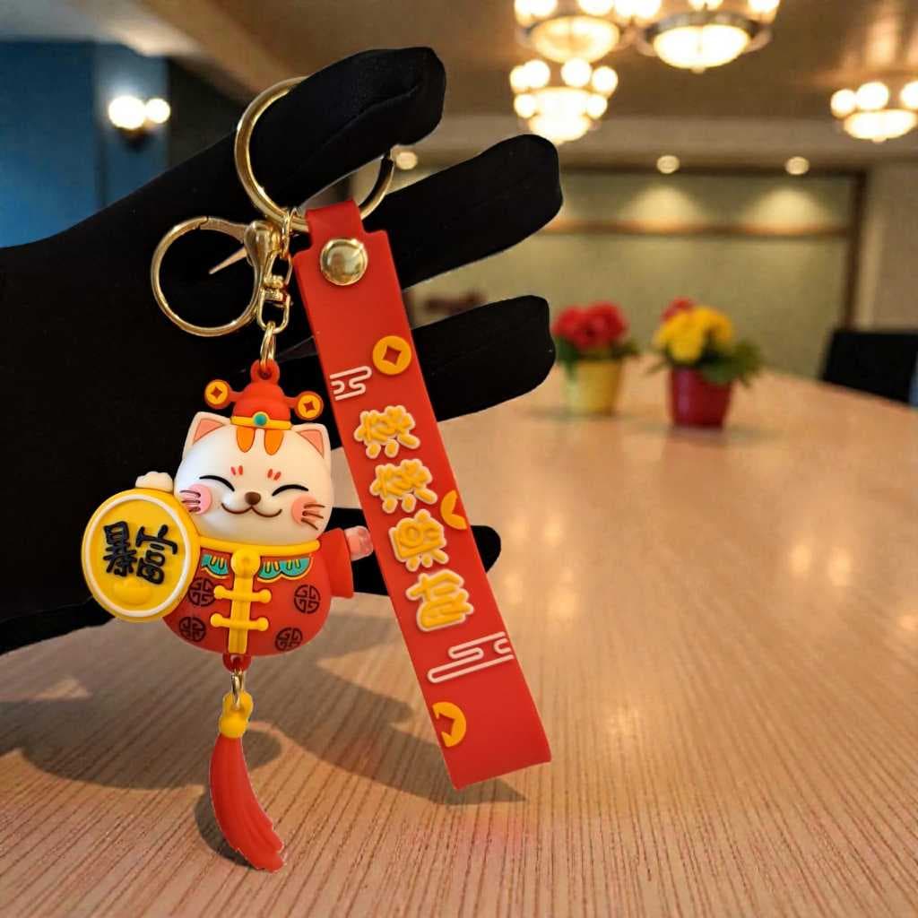Chaveiro Maneki Neko Gato da Sorte Japonês Amuleto da Fortuna Prosperidade Kawaii