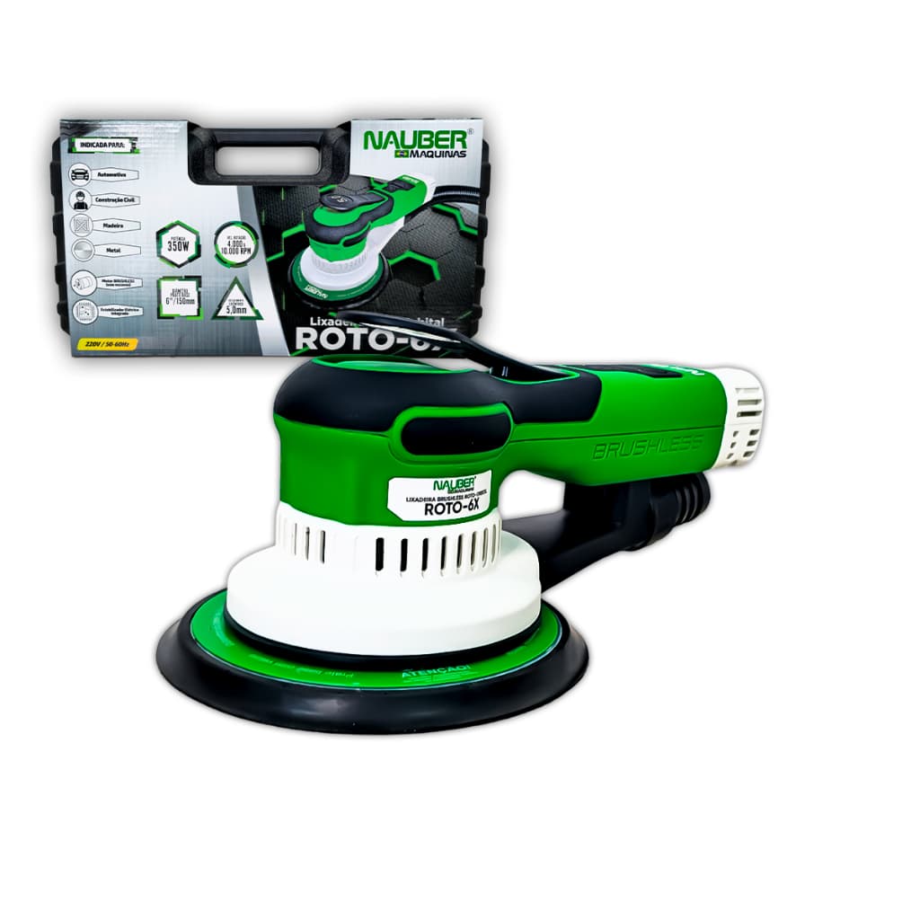 Lixadeira Roto Orbital Nauber ROTO-6X 350W 220V Brushless 150mm Com Maleta Profissional