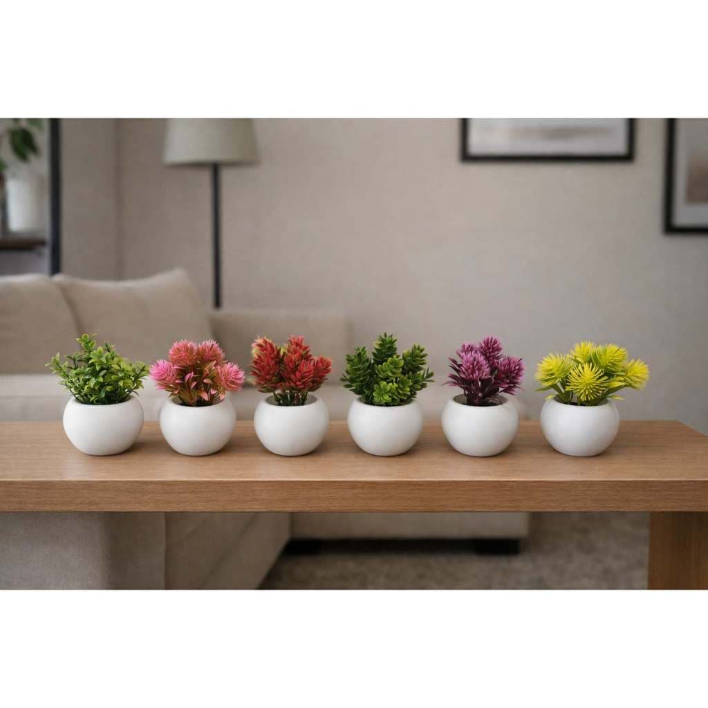 Planta Artificial kit Vasinhos Flores Decorativos Branco Decoração Rack Sala Banheiro Cachepot Suculenta