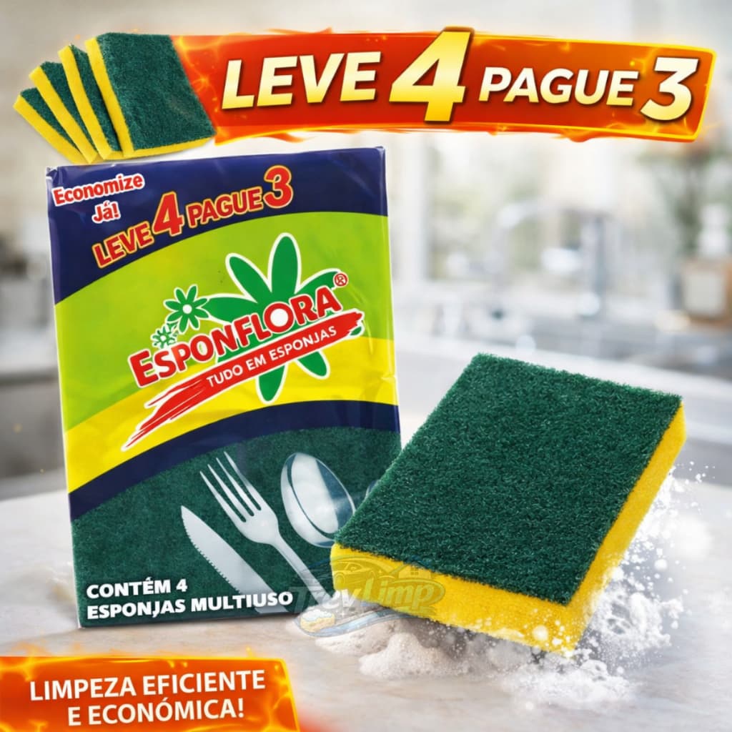 Esponja Multiuso Leve 4 Pague 3 Para Cozinha | Limpeza Rápida e Eficiente
