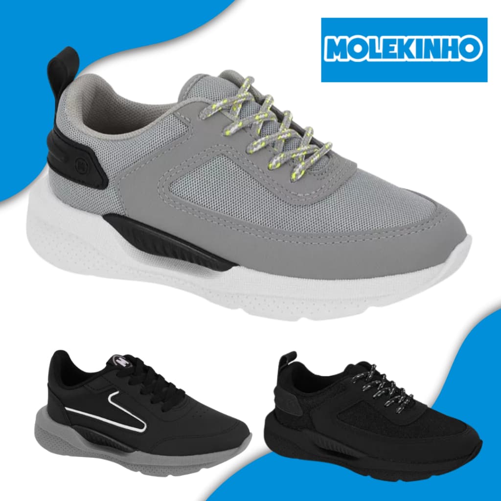TENIS INFANTIL MOLEKINHO ORIGINAL CONFORTO DIA A DIA RESISTENTE ESCOLA