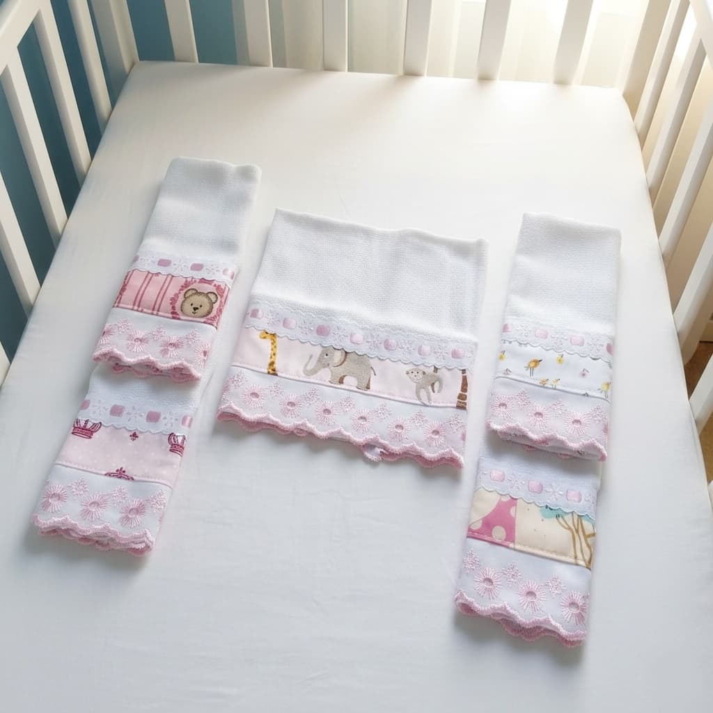 Toalhinhas para higienização do bebê super luxo bordado laise kit com 5