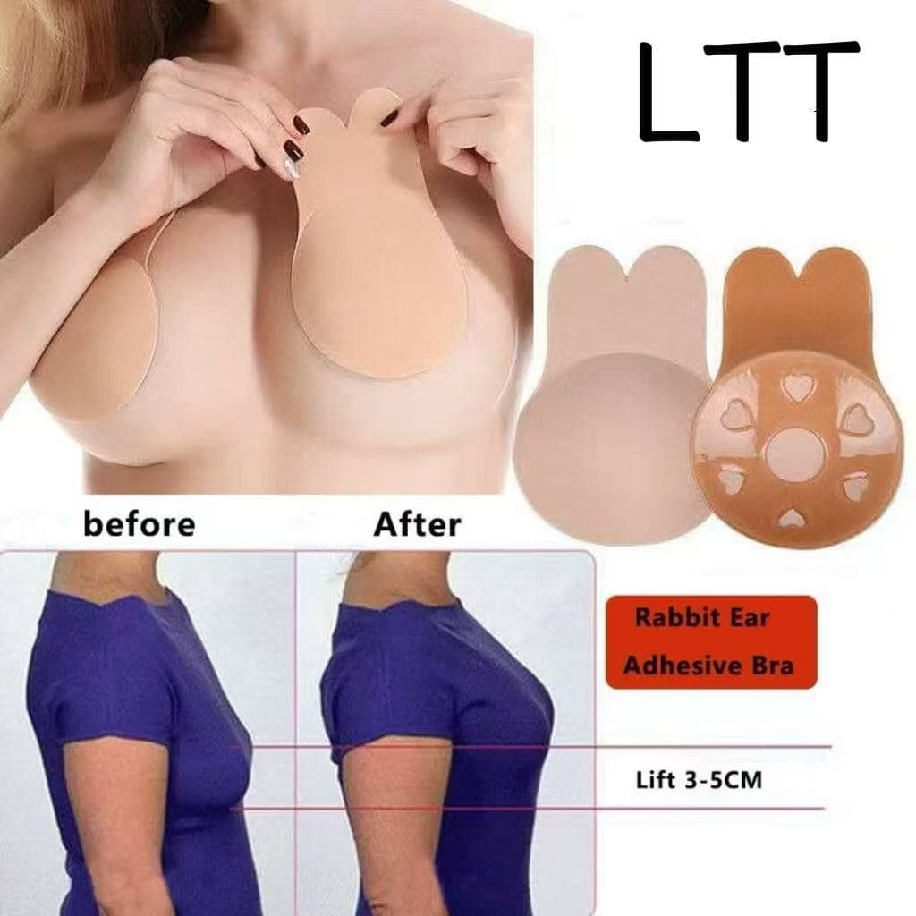 Sutiã Adesivo Mágico Efeito Silicone Levanta Seio Tapa Peito Reutilizável Invisível Orelha de Coelho