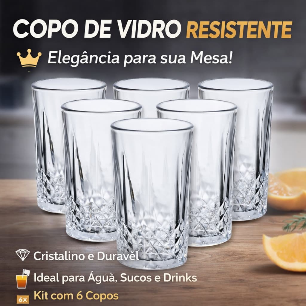 Conjunto 6 Copos Lily de Vidro 280ml – Cristalino e Elegante