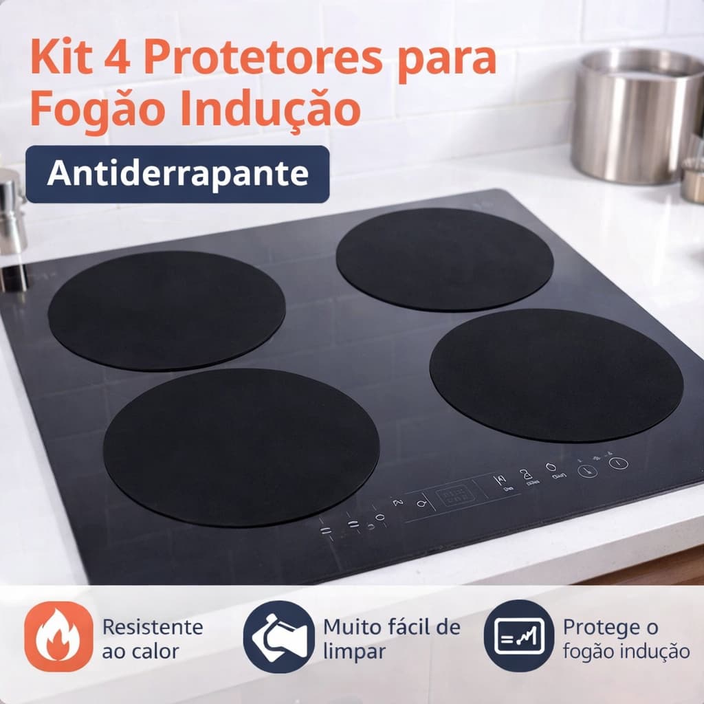 Kit 4 Tapetes Silicone Protetor Fogão Indução Almofada Cozinha Não Risca Reutilizável Antiderrapante