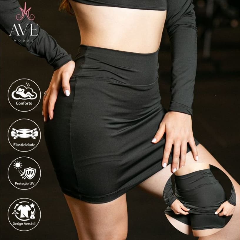 Saia Shorts Longo Fitness Moda Feminina Academia Ave Modas