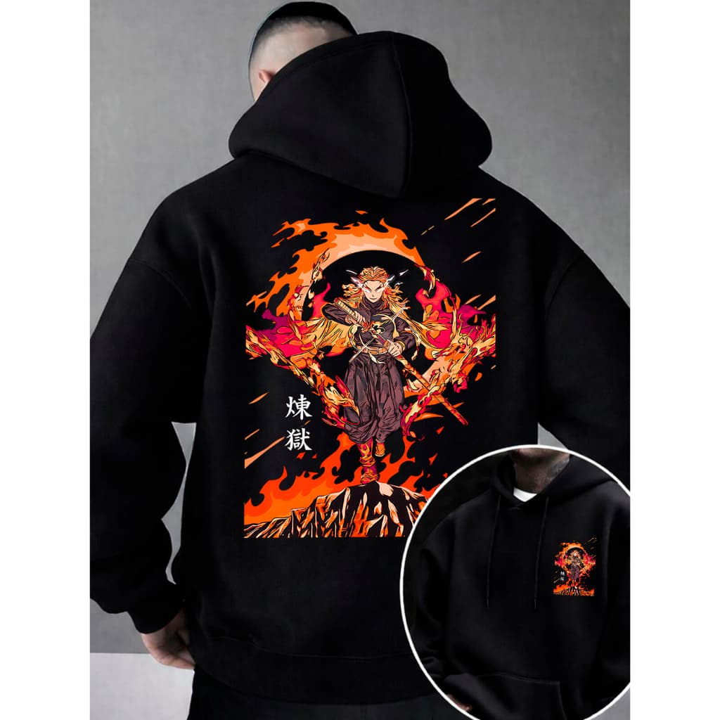Moletom Canguru Masculino Demon Slayer Blusa Masculina de Frio Moda Masculina Preto