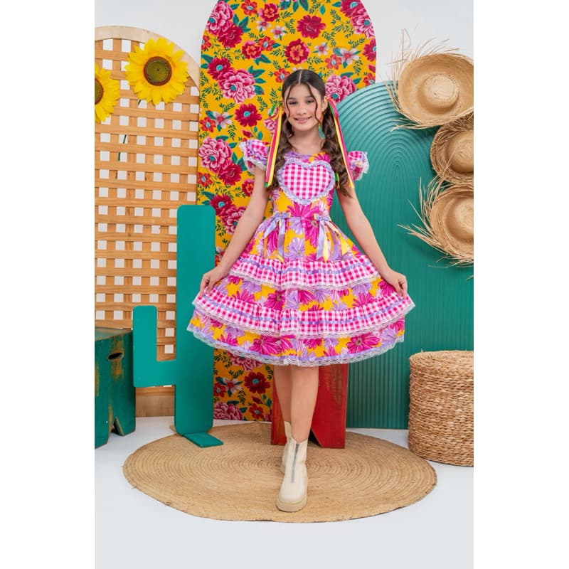 Vestido Junino Infantil Luxo | Vestido Festa Junina Quadrilha Caipira Infantil e Juvenil Linha Luxo