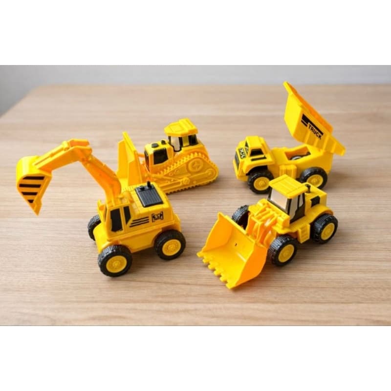 Brinquedo Kit 4 Caçambas Trator Caminhão Retro Com Placas Escavadeira Patrola Construção Amarelo