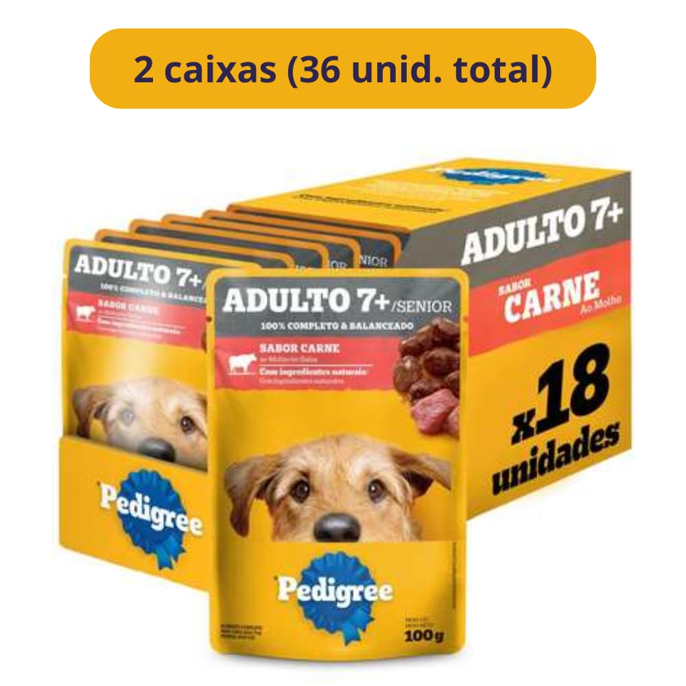 Kit Ração Úmida Sachê Carne ao Molho para Cães Adultos Sênior 7+ Anos 36 Unidades Pedigree