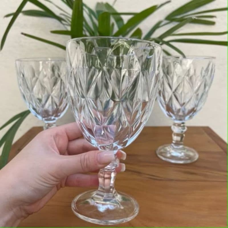 Jogo 6 Taças de Vidro Trabalhada 300ml | Taça para Água Vinho Mesa Posta Elegante.
