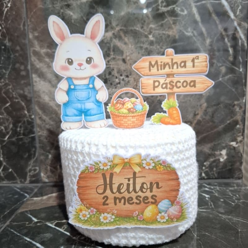 Topo de Bolo Minha Primeira Páscoa Personalizado - topper de bolo - decoração para bolo