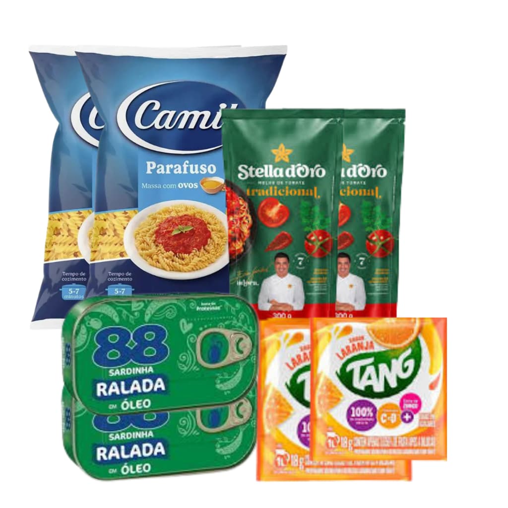 Kit Refeição Rápida e Econômica para o Dia a Dia -Macarrão -Molho de tomate - Sardinha  - suco
