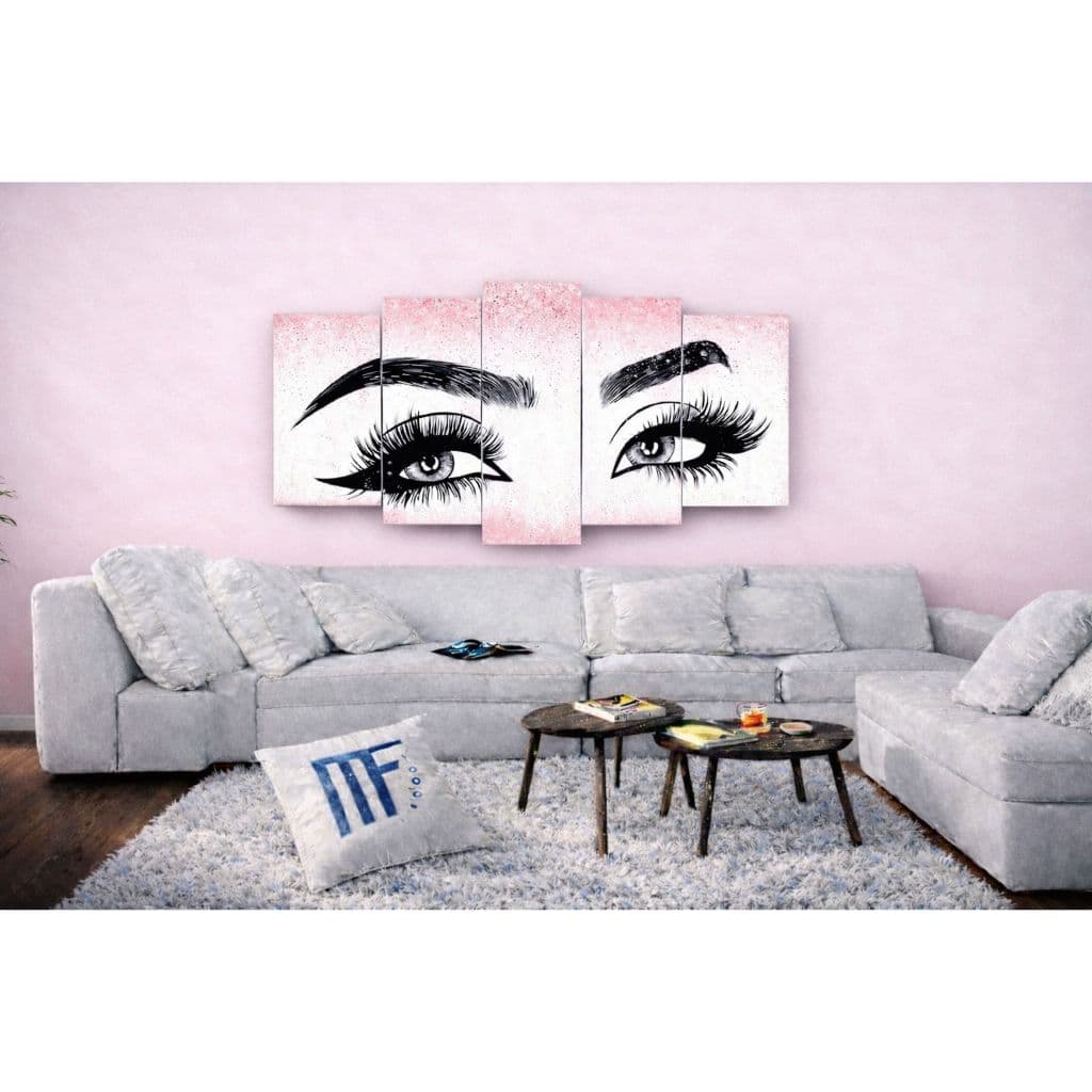 Quadro Sobrancelha cílios mosaico 5 peças laminado 4k
