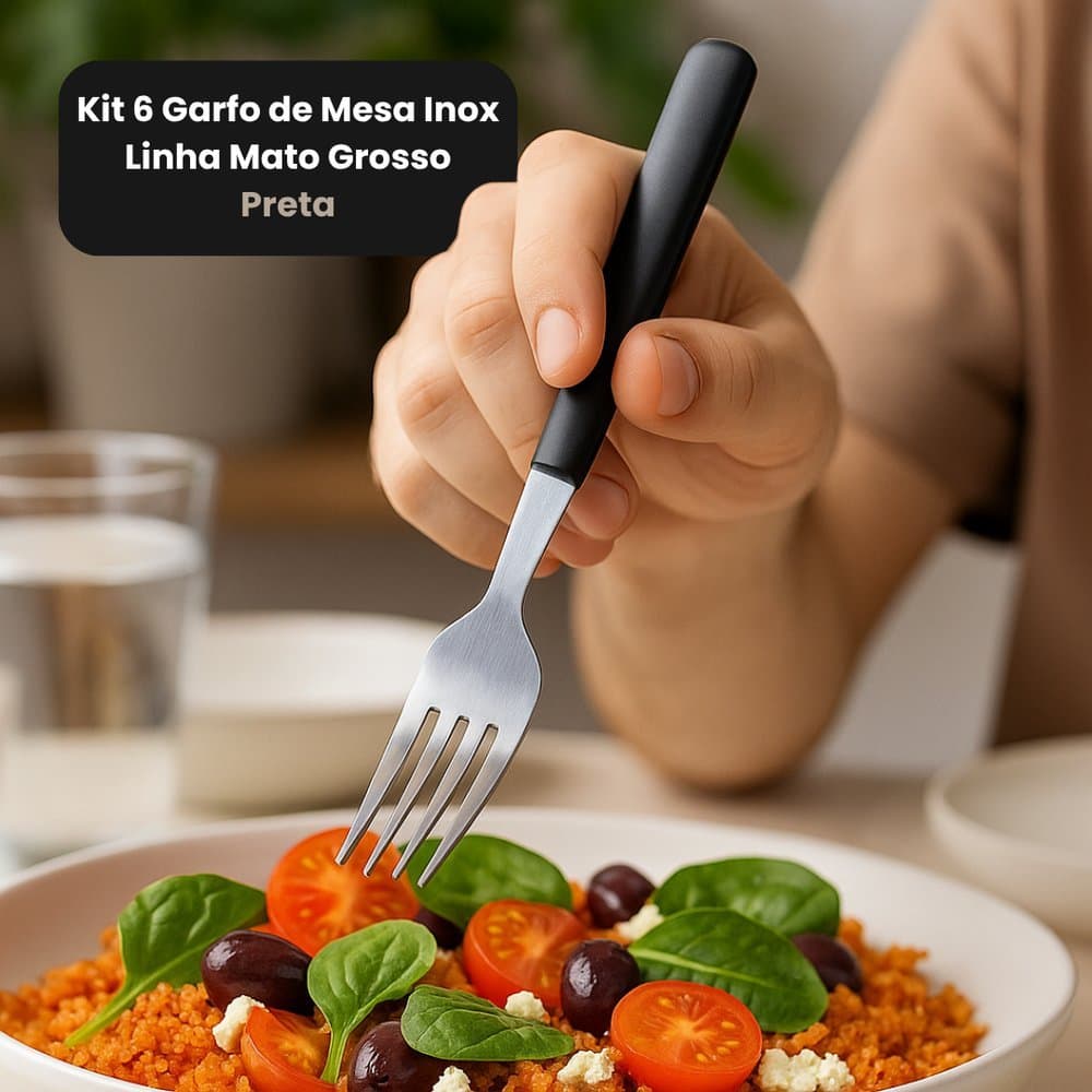 Kit 6 Garfos de Mesa Inox Linha Mato Grosso - Preta