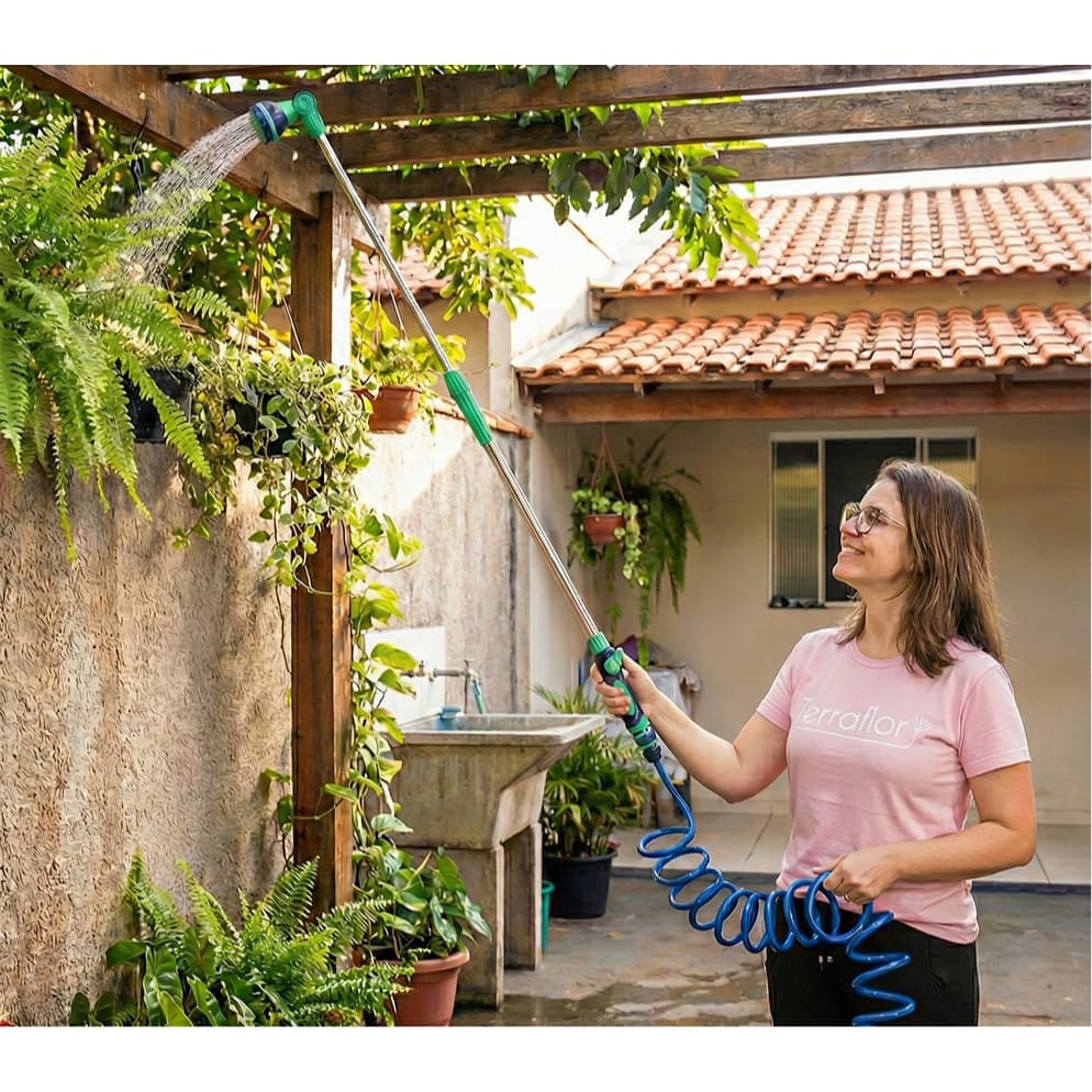 Kit Mangueira Espiral + Esguicho Telescópico Regulável 82-122cm | Quintalar
