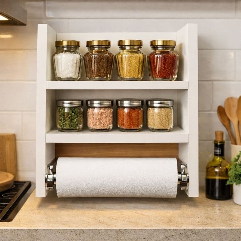 Suporte Porta Temperos Papel Condimentos Cozinha Parede Mdf Branco