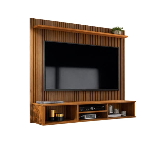 Home Painel Ripado Para TV até 50 Polegadas com Prateleira e Nicho Espaçoso Ideal para Sala Estante