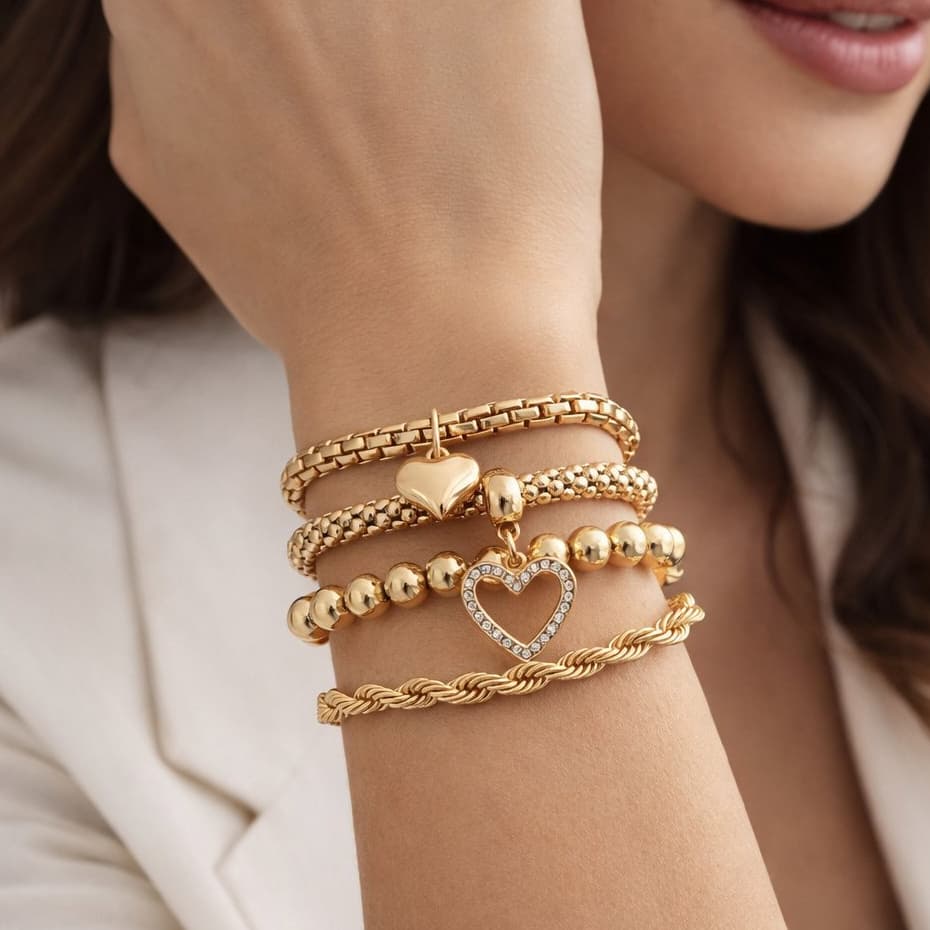 KIT 4 Pulseiras Douradas Femininas Estilo Elegante Para Qualquer Ocasião