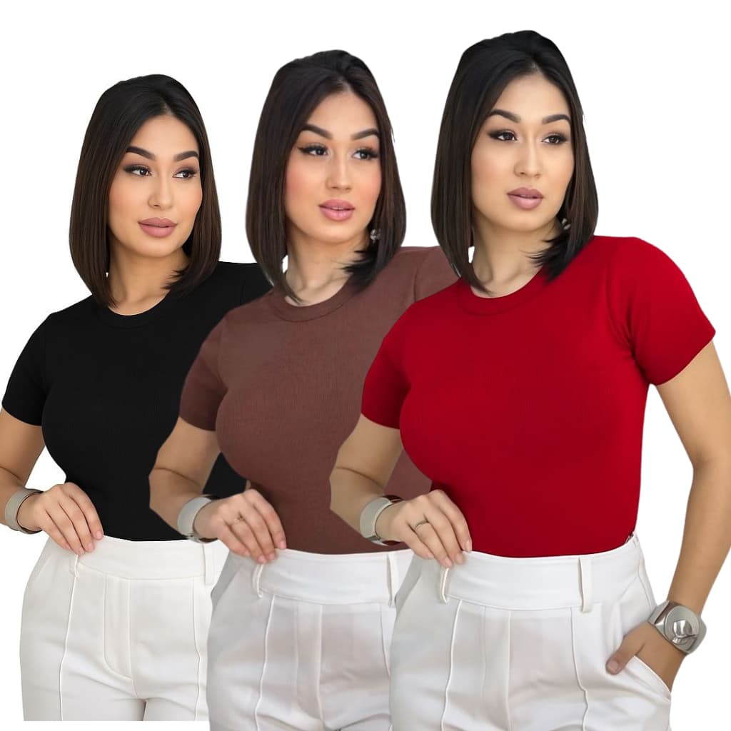 Kit 3 Blusa Feminina Baby Look Feminina Suplex Academia Elegante Bonita