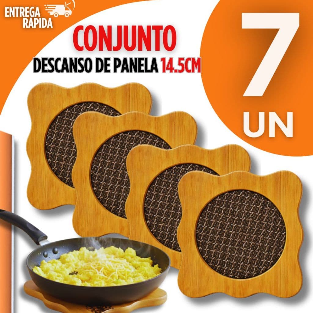 KIT 7 Descanso de Panela Bambu Casa Cozinha Jantar Premium Prático, Protege a Mesa Quente Variáveis