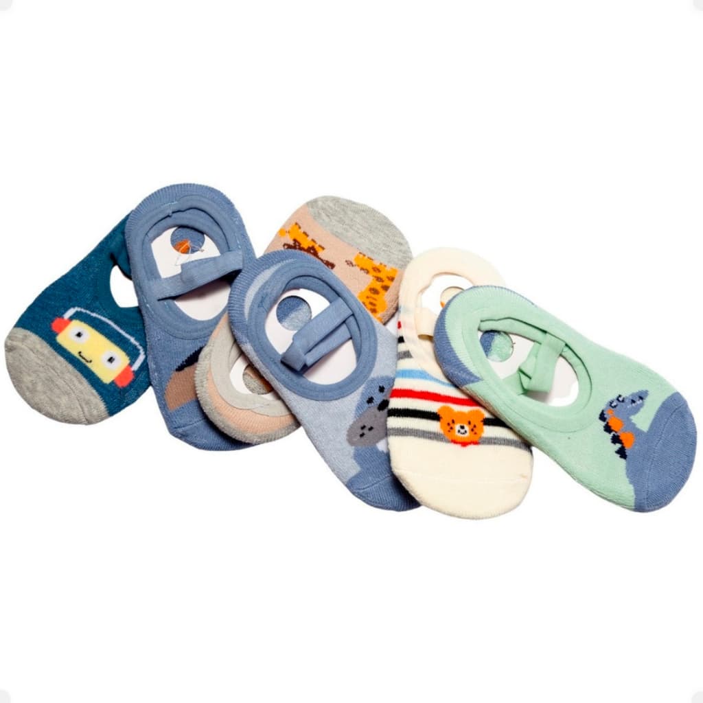 Kit 2 Pares de Meia Sapatilha Infantil Antiderrapante Para Meninos 0 a 10 Anos Para Dia a Dia