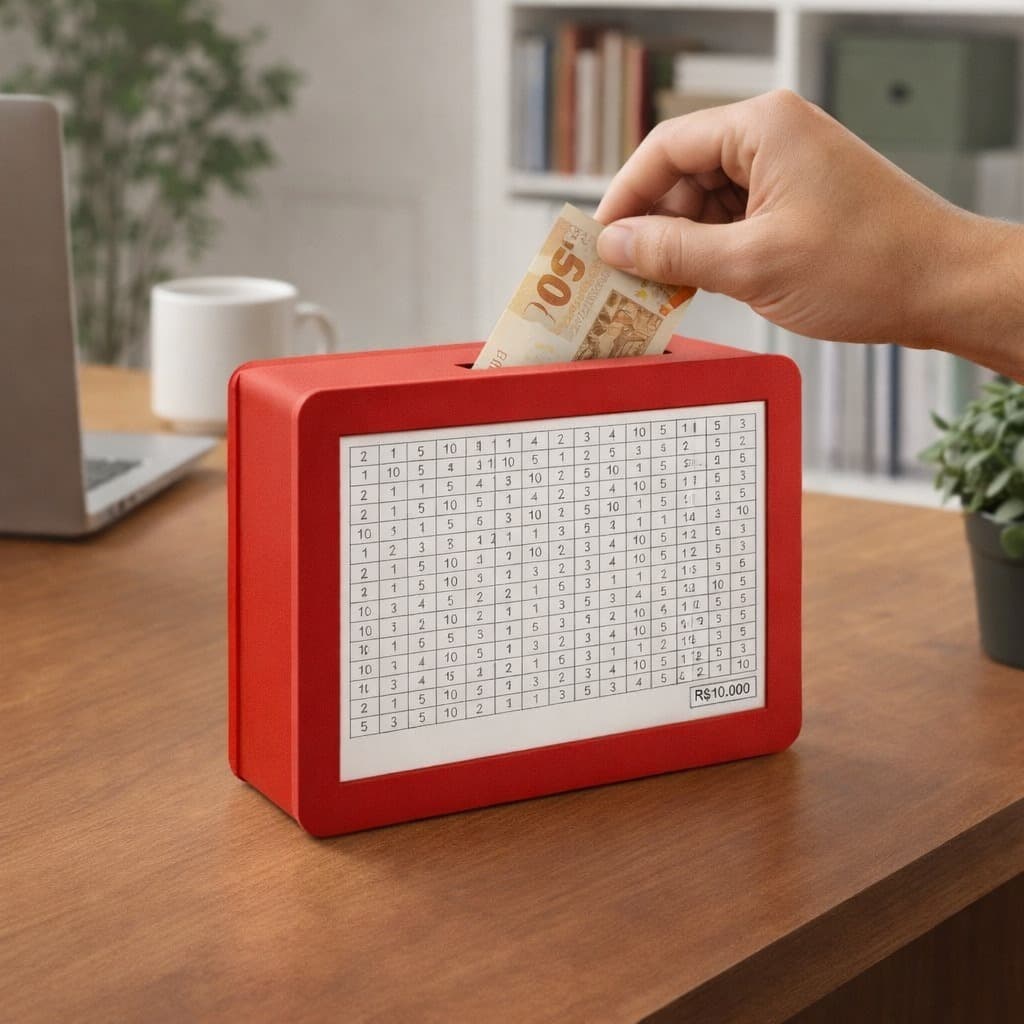 Cofre em MDF Desafio 10mil Woodbox Cofrinho Poupança Para Economizar 1k 5k 10k