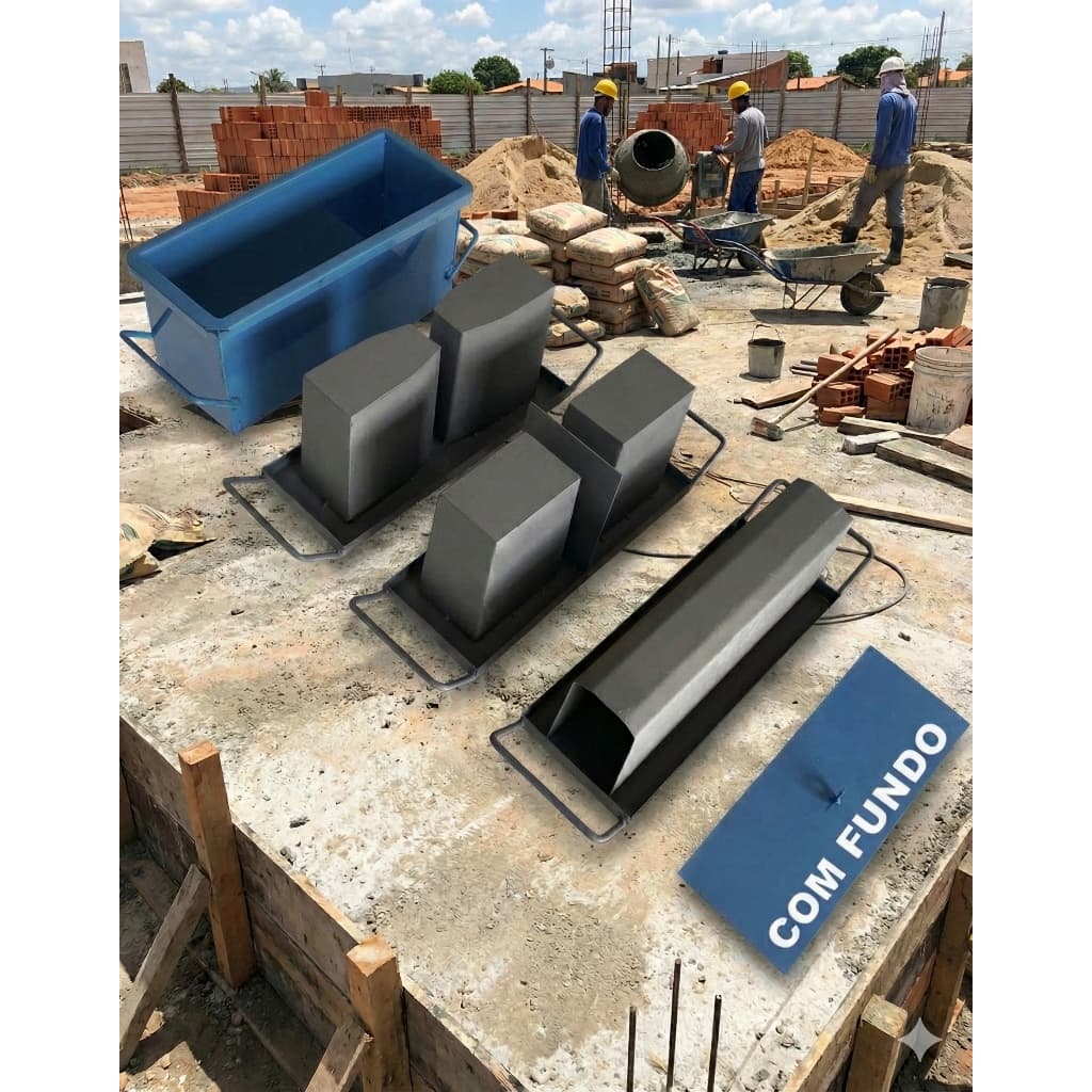 Kit Formas COM Fundo Bloco Canaleta Meio bloco 14 Concreto Cimento Feita em aço carbono