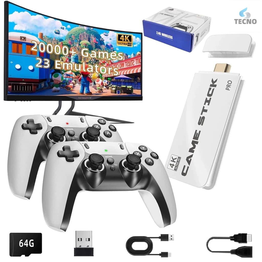 Vídeo Game Stick M15 Pro 4k 64gb Hdmi Com 2 Controles Se Fio +20mil Jogos