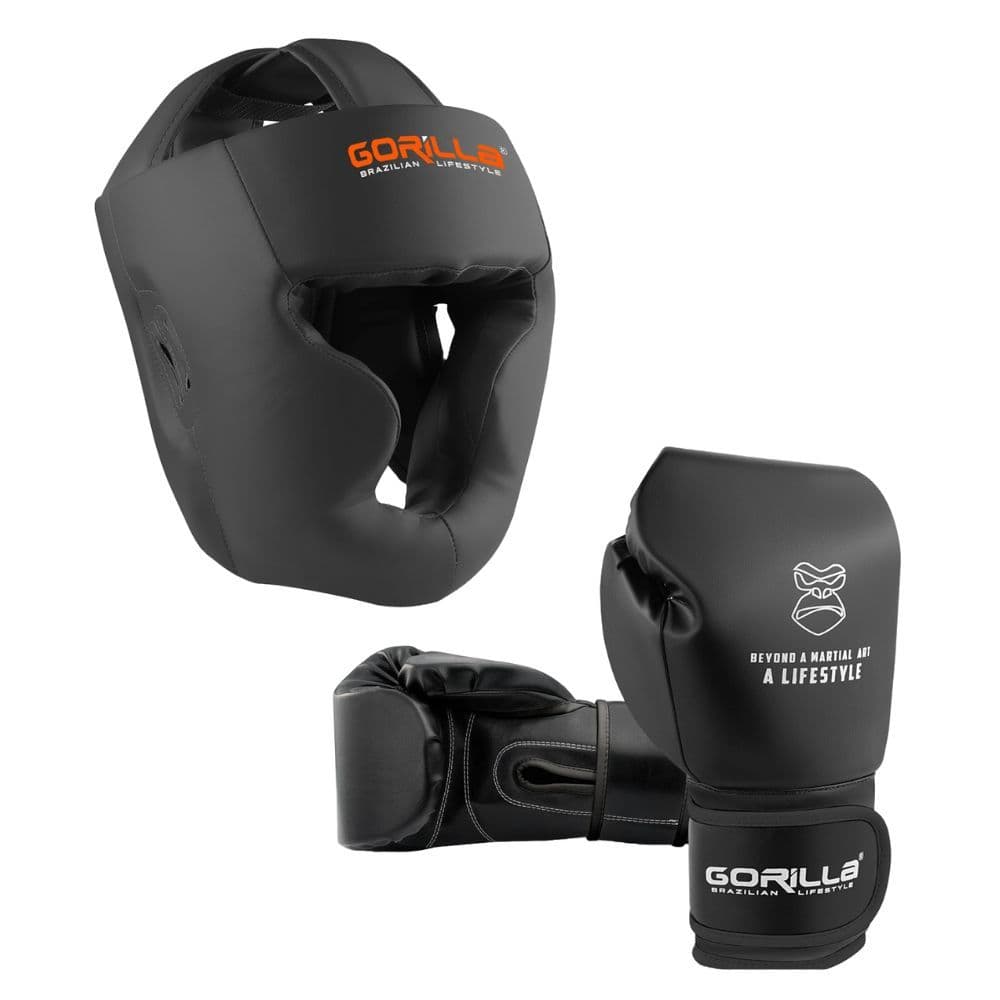 Luva de Boxe Profissional 12Oz GORILLA + Capacete Boxe Proteção Muay Thai Luta Treino Gorilla
