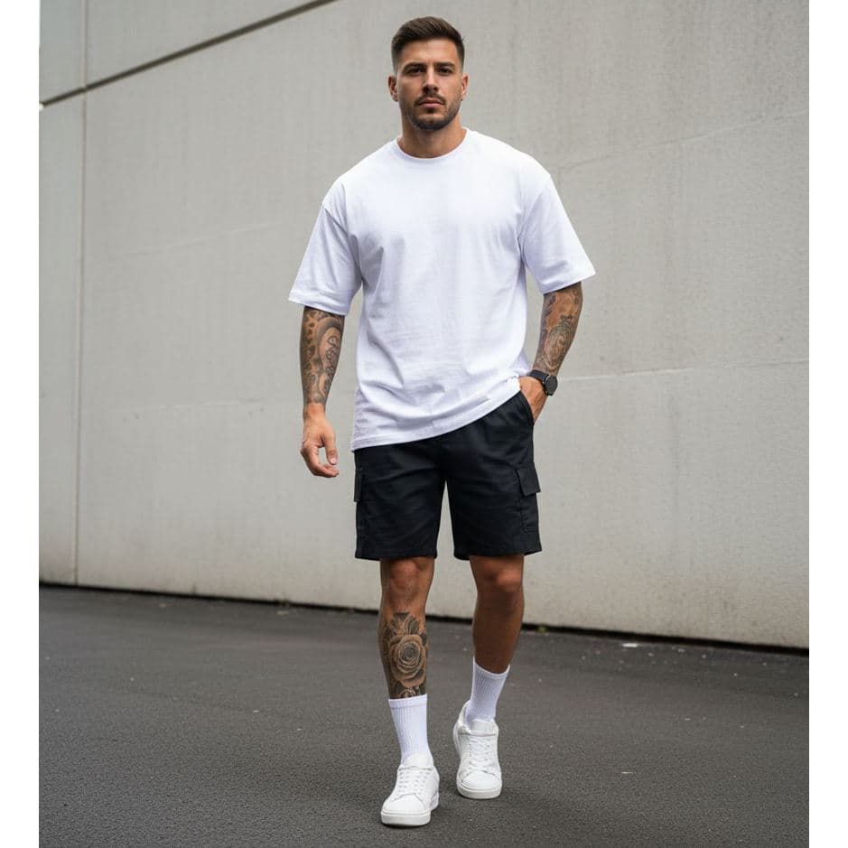 Short Cargo Sarja Masculino Preto Streetwear Premium