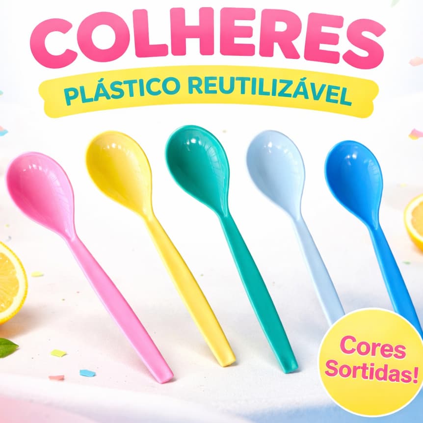 kit 12 colheres plástico merenda escolar infantil idoso colorido resistente sobremesa sorvete almoço