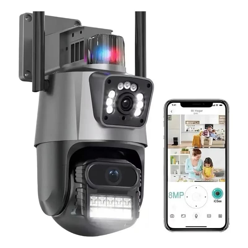 Camera Segurança Externa Lente Dupla 4k Sirene Policial sensor de movimento App Icsee