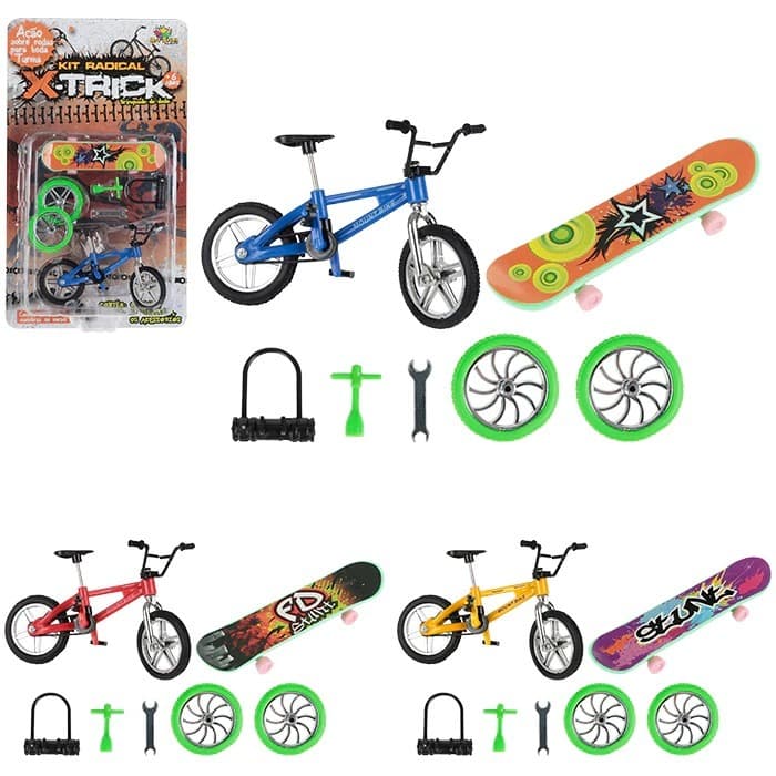 Kit Com Bicicleta Dedo E Skate Dedo X-trickCom Acessórios Presente Criança