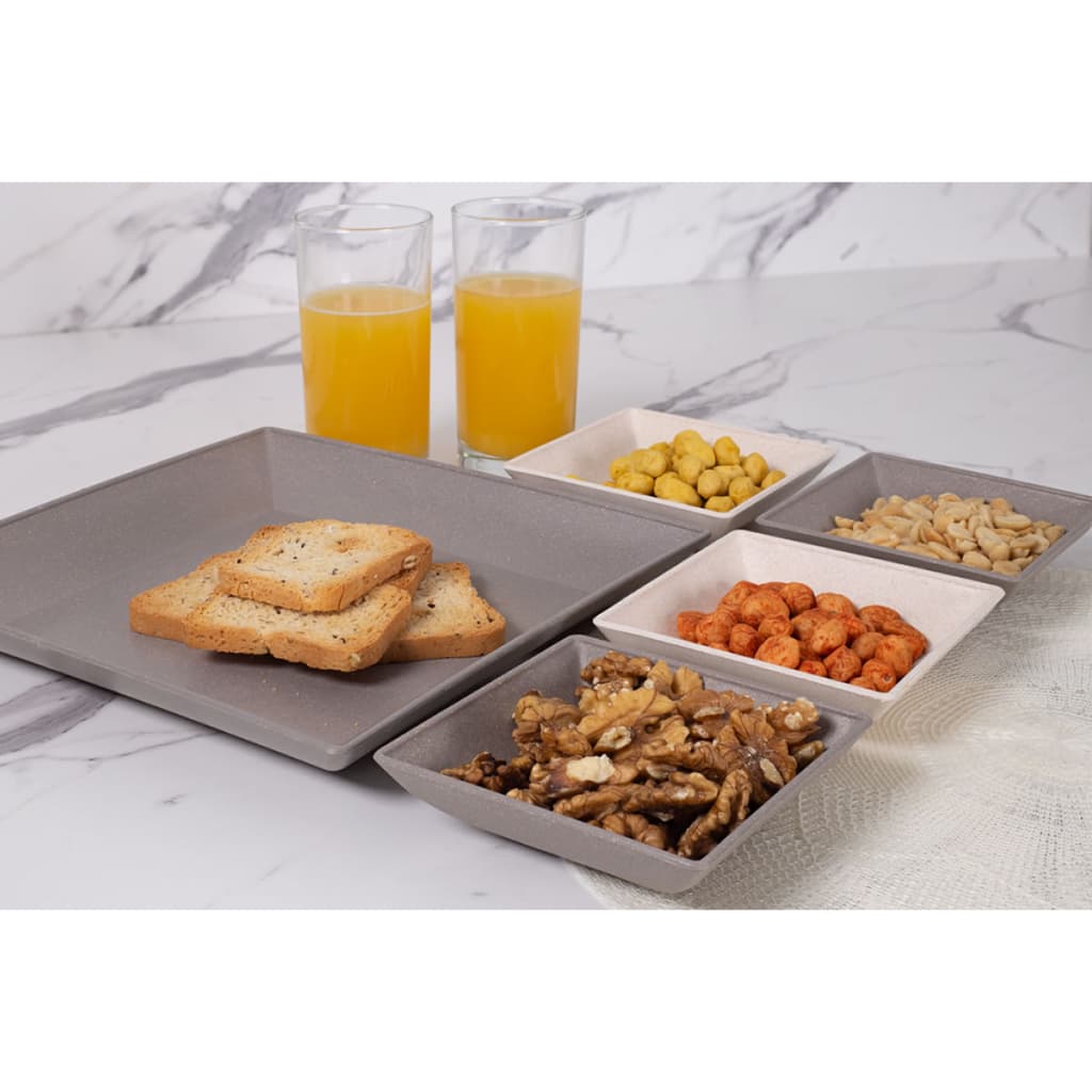 Petisqueira Quadrada EVO Sustentável com Tigelas Menores Kit Bandeja para Servir Petiscos e Aperitivos