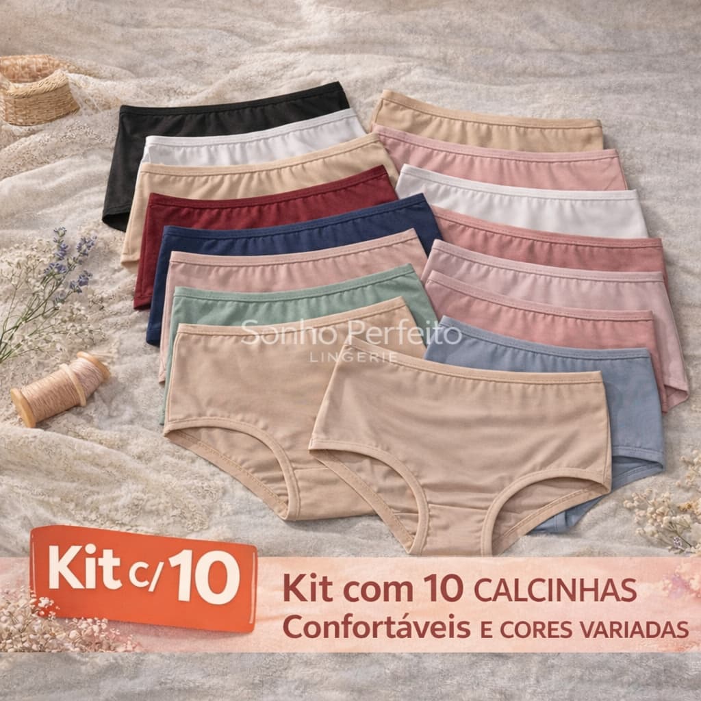 Kit 10 Calcinhas Senhora Calçola Plus Size e Regular Feminino Cintura Alta Lateral larga
