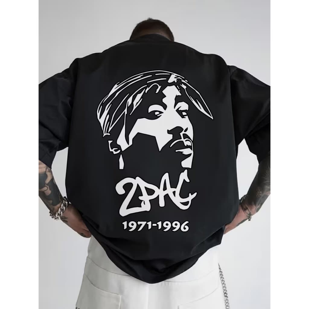 Camiseta Streetwear Preta 100% Algodão Estampa Tupac Shakur 2PAC 1971–1996  Hip Hop Urbana Unissex