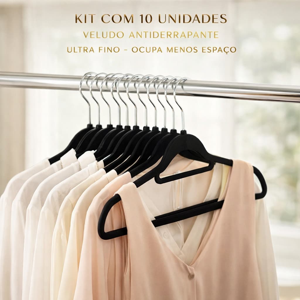Kit Cabide Veludo Slim Antideslizante Ultra Fino Ultra Resistente