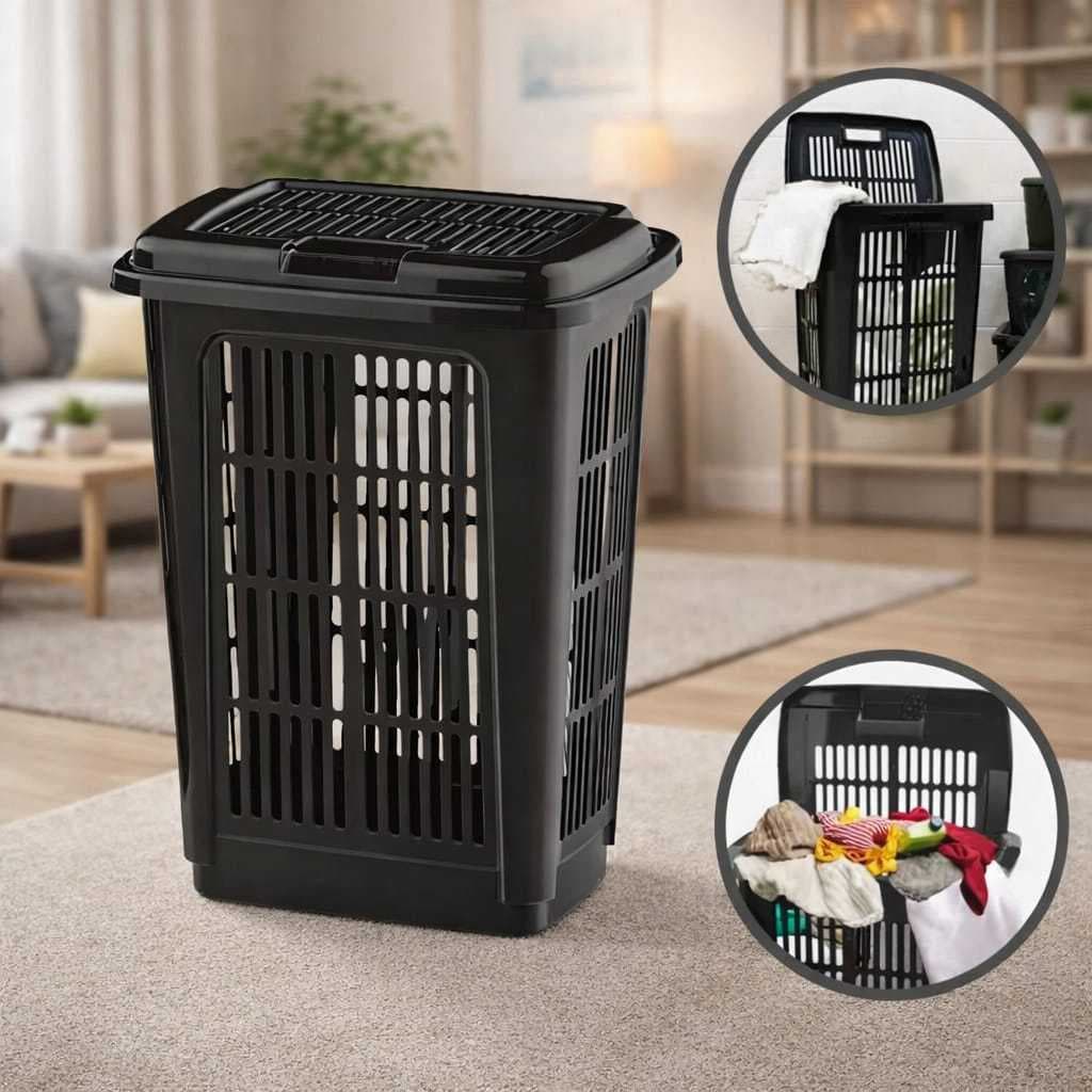 Cesto Telado Roupa Sujas 30 Litros Com Tampa Furos Para Ventilação Evita Mofo Pratico Eficiente Bordas Laterais Limpeza
